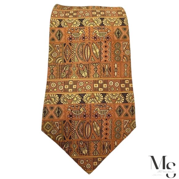 HERMES PARIS 7641 TA Orange Heiroglyphics Pattern Silk Tie France W: 3.5" E.C - Picture 3 of 7
